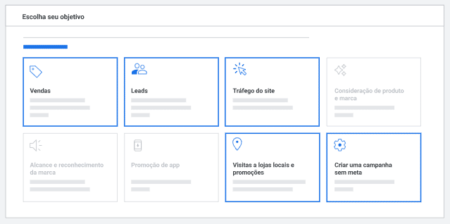 google performance max: imagem da tela de objetivos do Google Ads